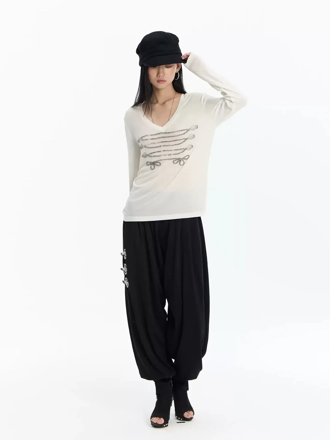 FayChui | Low-Rise Knot Detail Wide-Leg Harem Pants