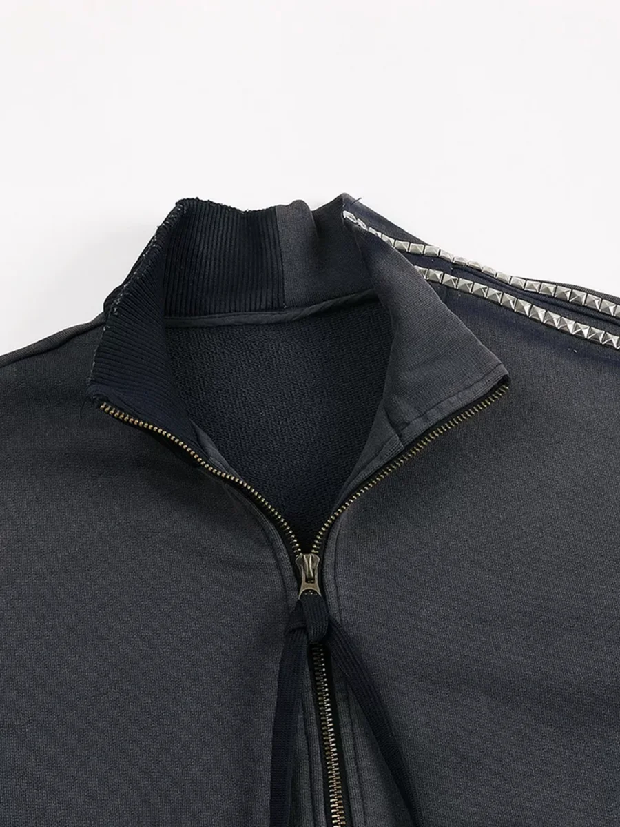 WHISTLEHUNTER | Washed Studded Slim Fit Zip Jacket - 2