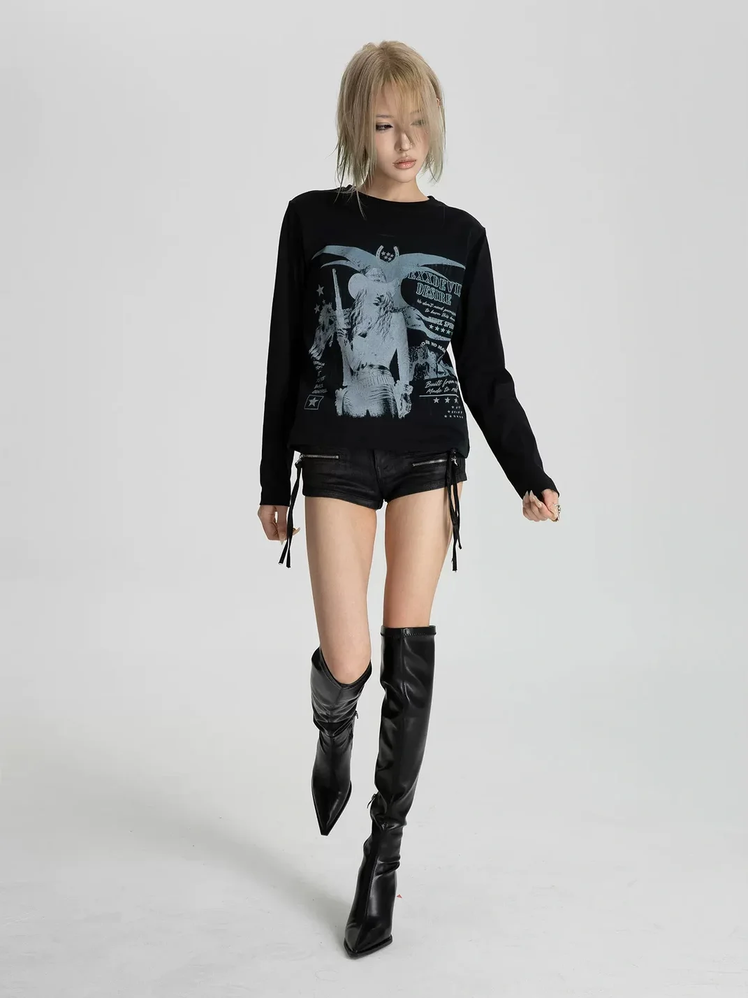 SEXXDEVIL | Distressed Digital Print Long Sleeve T-Shirt