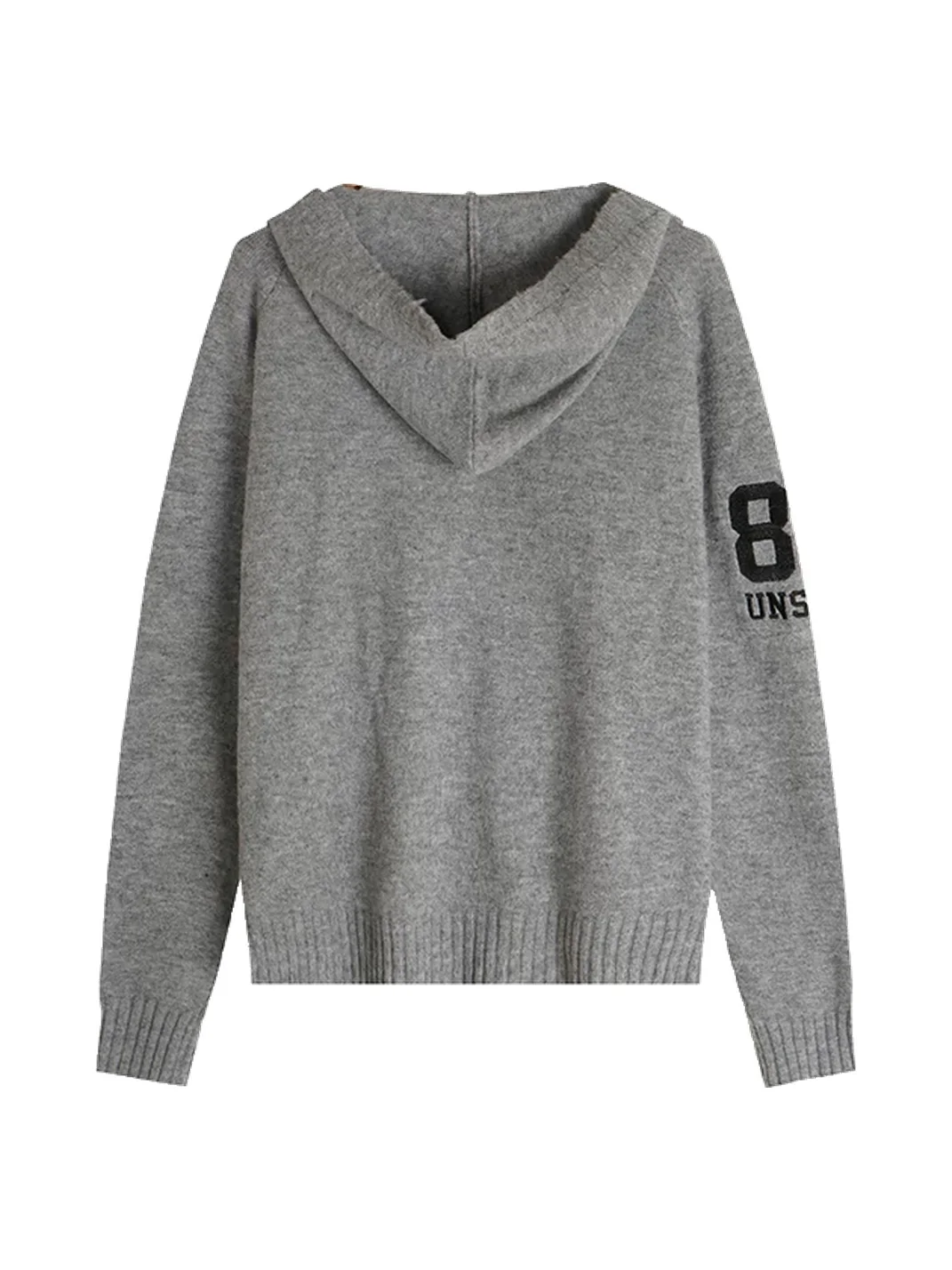 BIGGOLD | Gray Hooded Double-Breasted Knit Cardigan