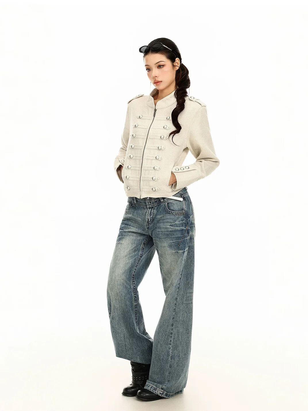 BIGGOLD | Vintage Mandarin Collar Cropped Jacket