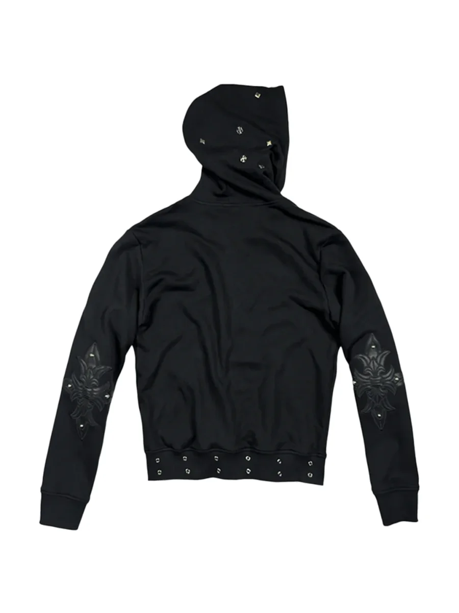 SAXGENWON | Studded Eyelet Applique Embroidered Zip Hoodie - 2