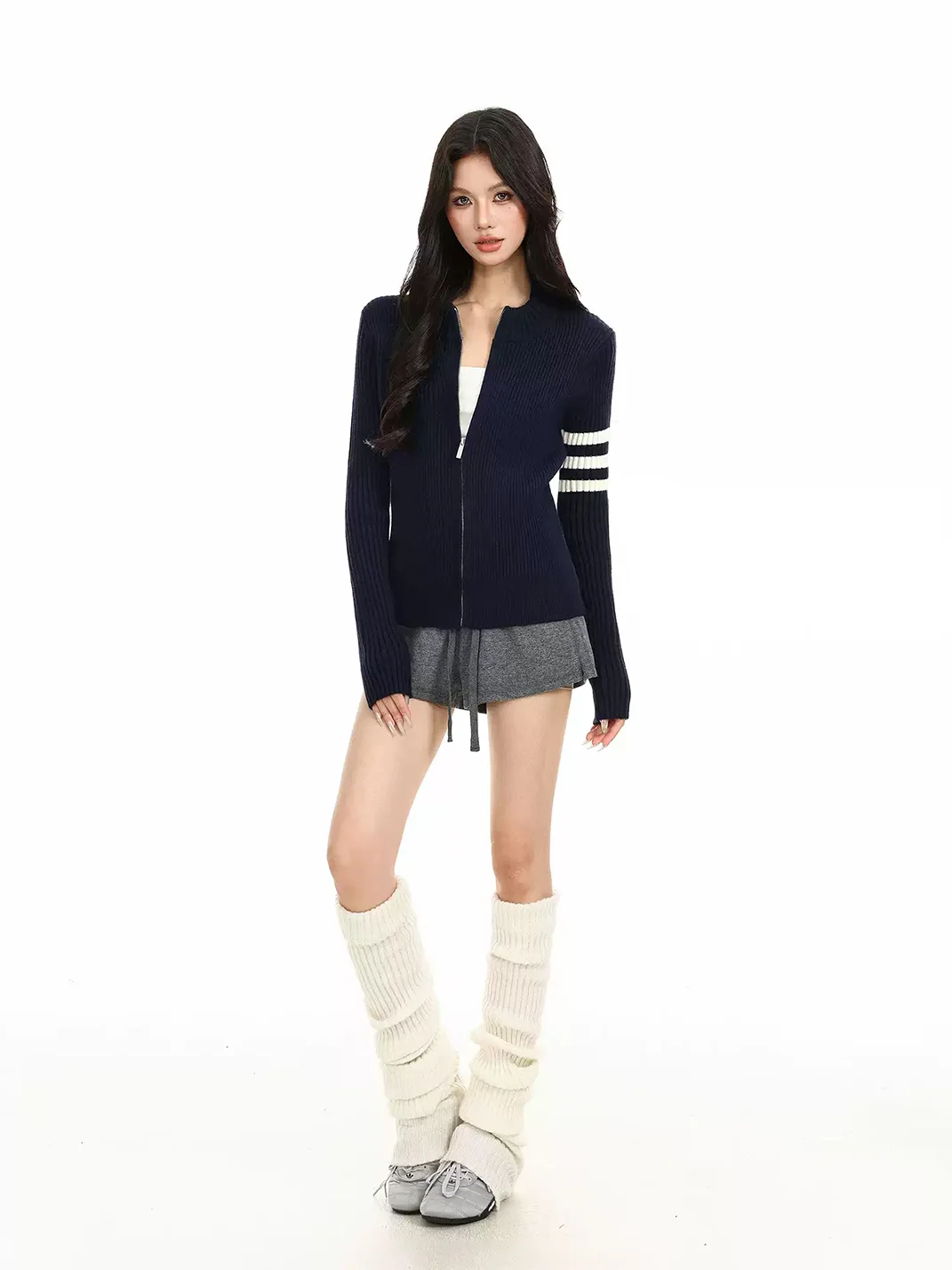 BIGGOLD | Fitted Rib Knit Zip Cardigan Sweater