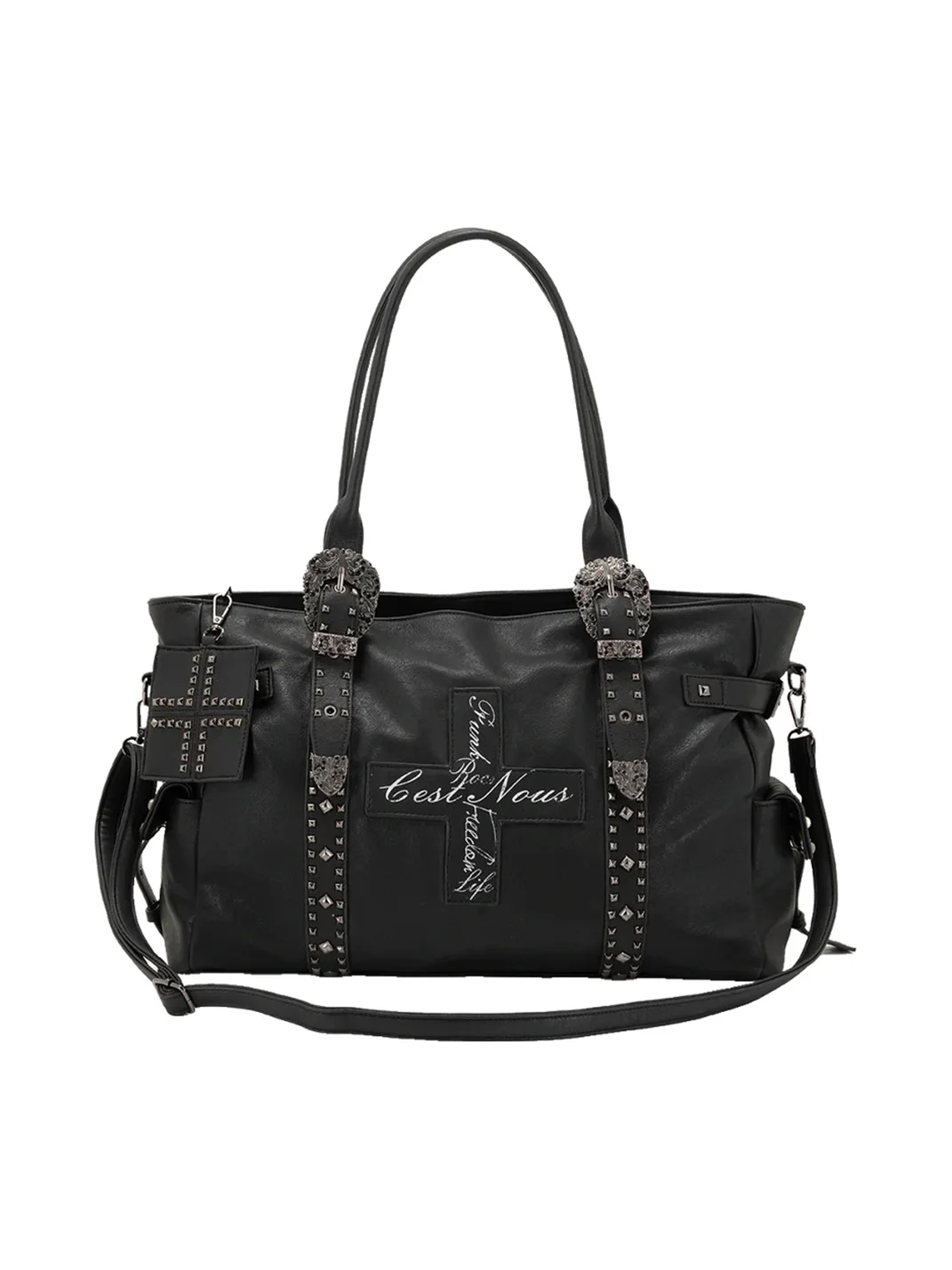 Cest Nous | Studded Cross Large Shoulder Bag