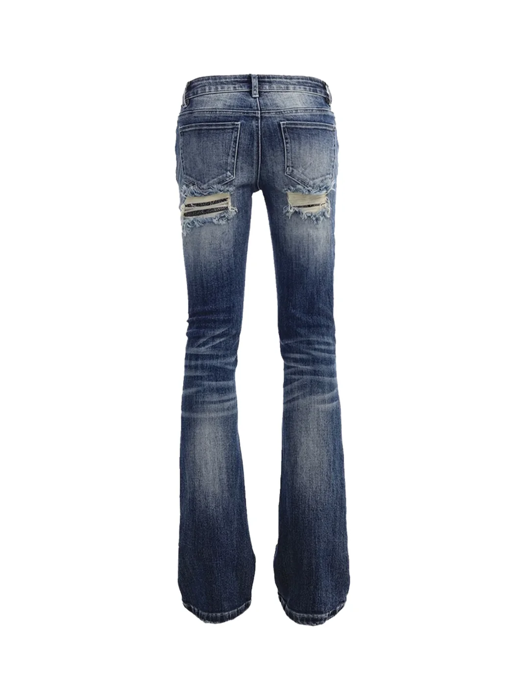 SEXXDEVIL | Blue Distressed Low-Rise Flared Jeans