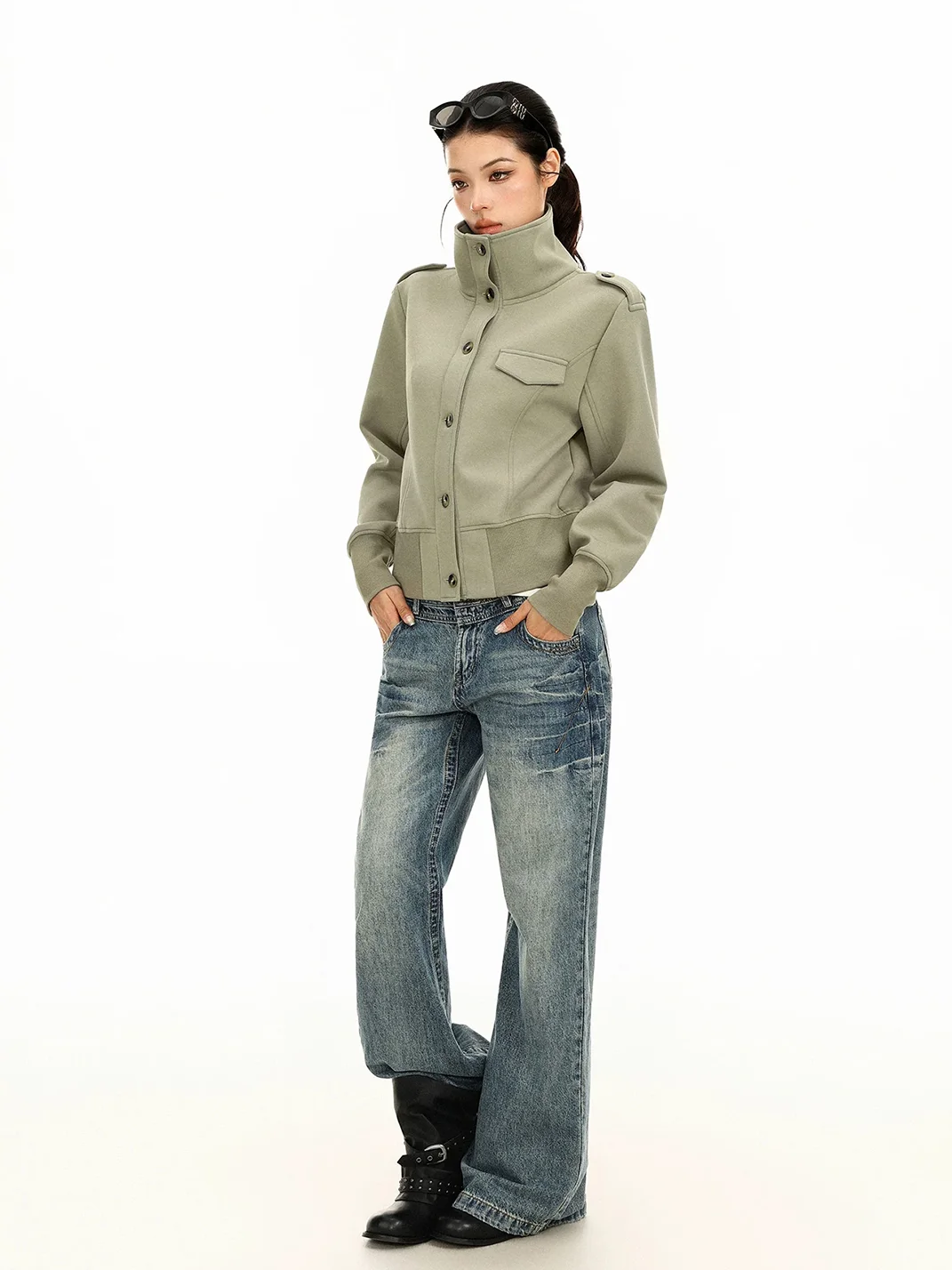 BIGGOLD | Vintage Stand Collar Cropped Utility Jacket