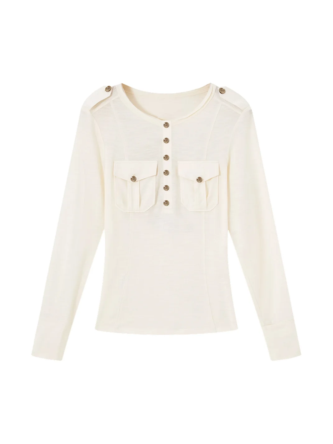 Imdelusion | Studded Printed Fitted Long Sleeve Henley Top