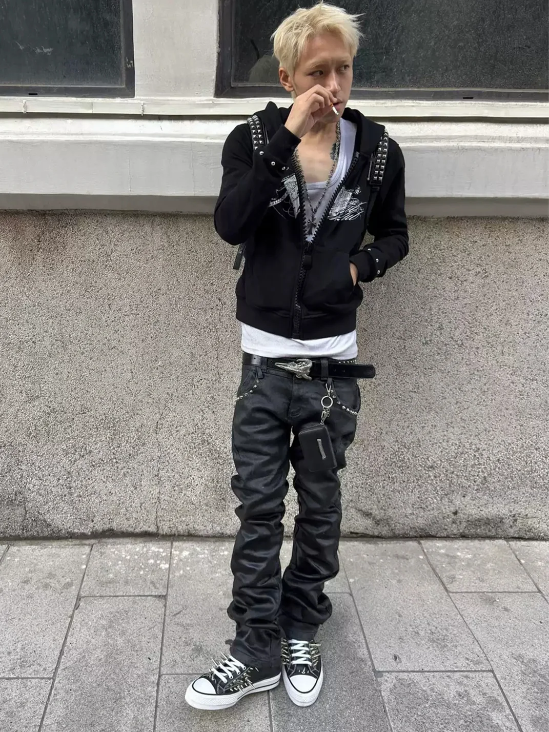 SAXGENWON | Silver Cheetah Print Studded Zip Hoodie
