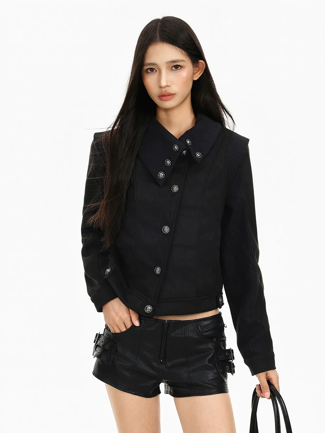 BIGGOLD | Cropped Notched-Collar Button Jacket