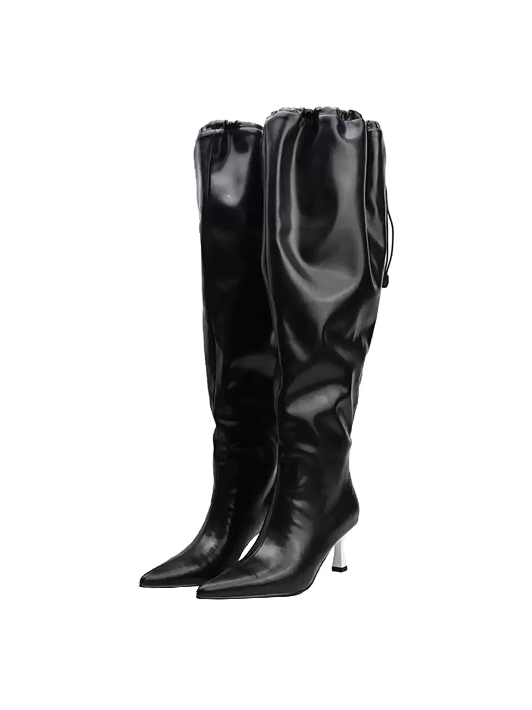 Colorful Bridge | Black Pointed-Toe Ruched Tall Boots