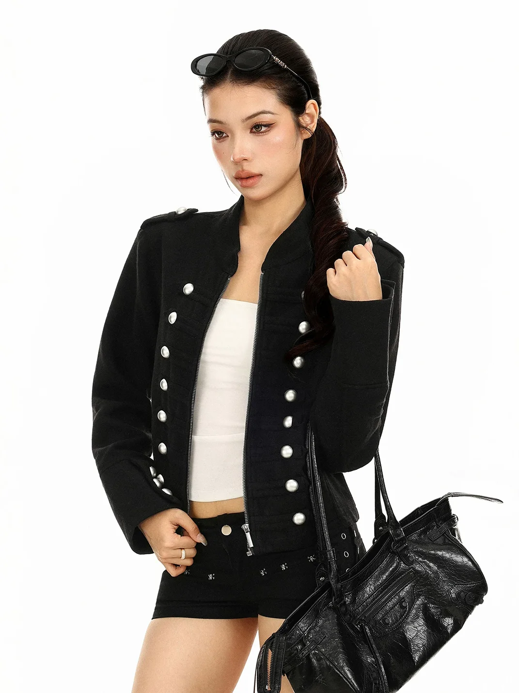 BIGGOLD | Vintage Mandarin Collar Cropped Jacket