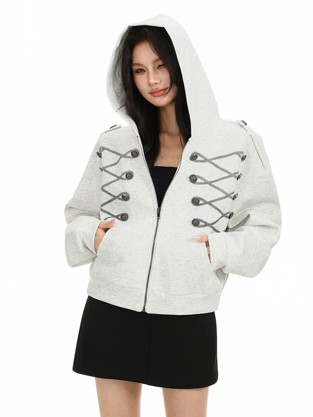 BIGGOLD | Cropped Hooded Zip-Up Jacket