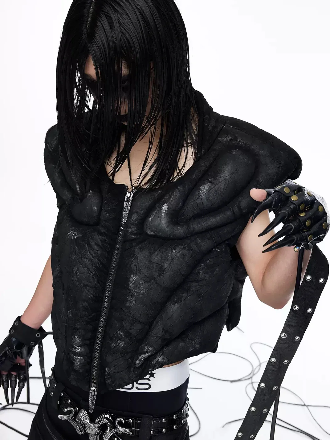 DARKRTPTS | Metallic Coated Panelled Cropped Vest