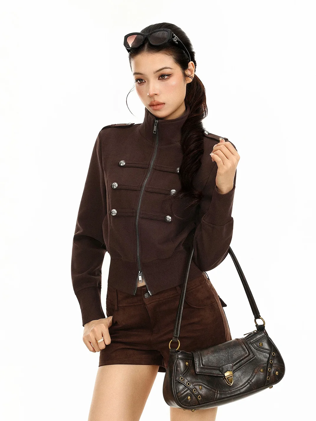 BIGGOLD | Vintage Cropped Stand Collar Military Jacket