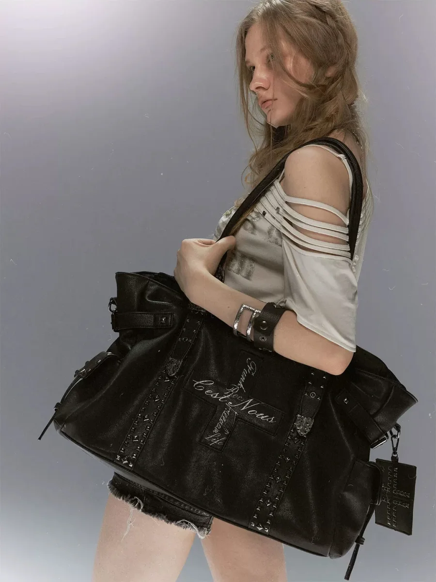 Cest Nous | Studded Cross Large Shoulder Bag - 3