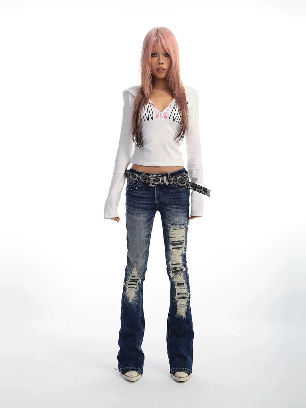SEXXDEVIL | Blue Distressed Low-Rise Flared Jeans