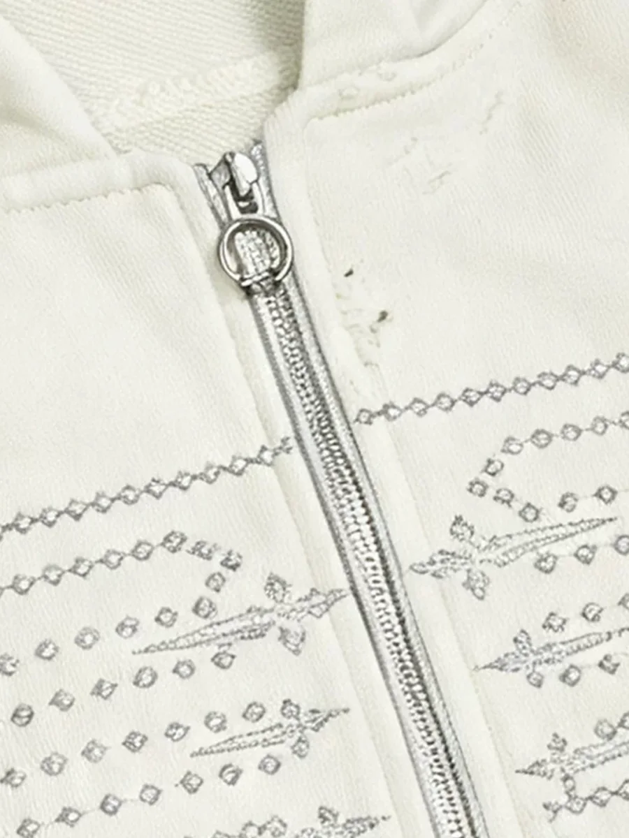 WHISTLEHUNTER | Distressed Embroidered Zip Hoodie With Detachable Fur Collar - 4