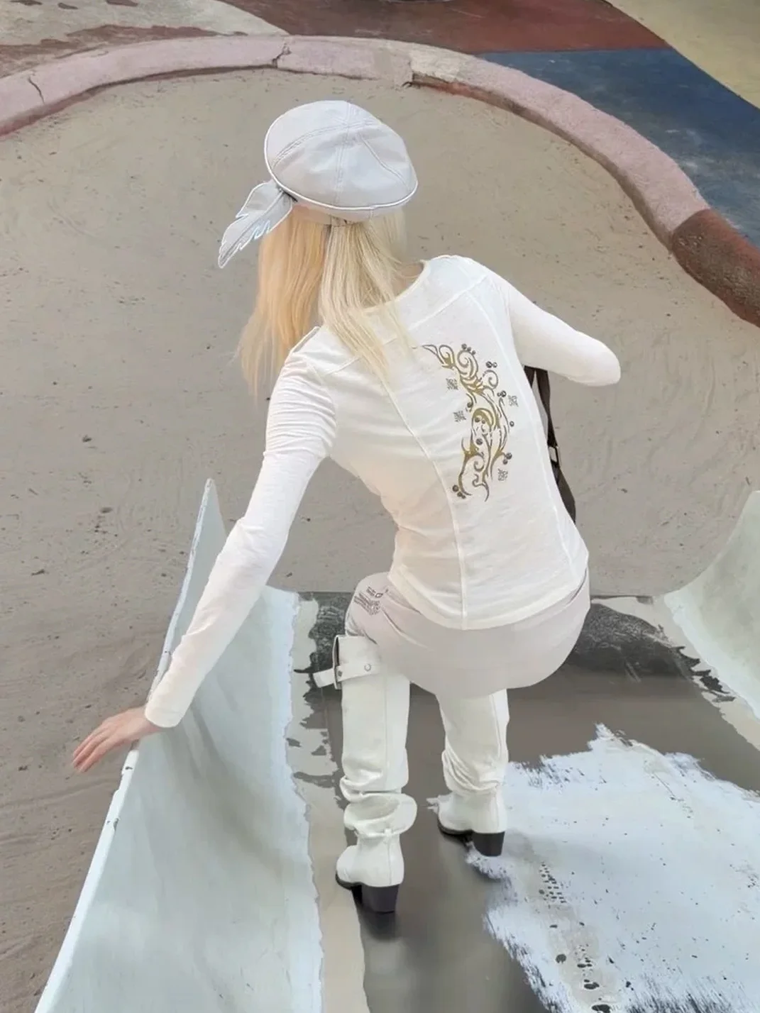 Imdelusion | Studded Printed Fitted Long Sleeve Henley Top