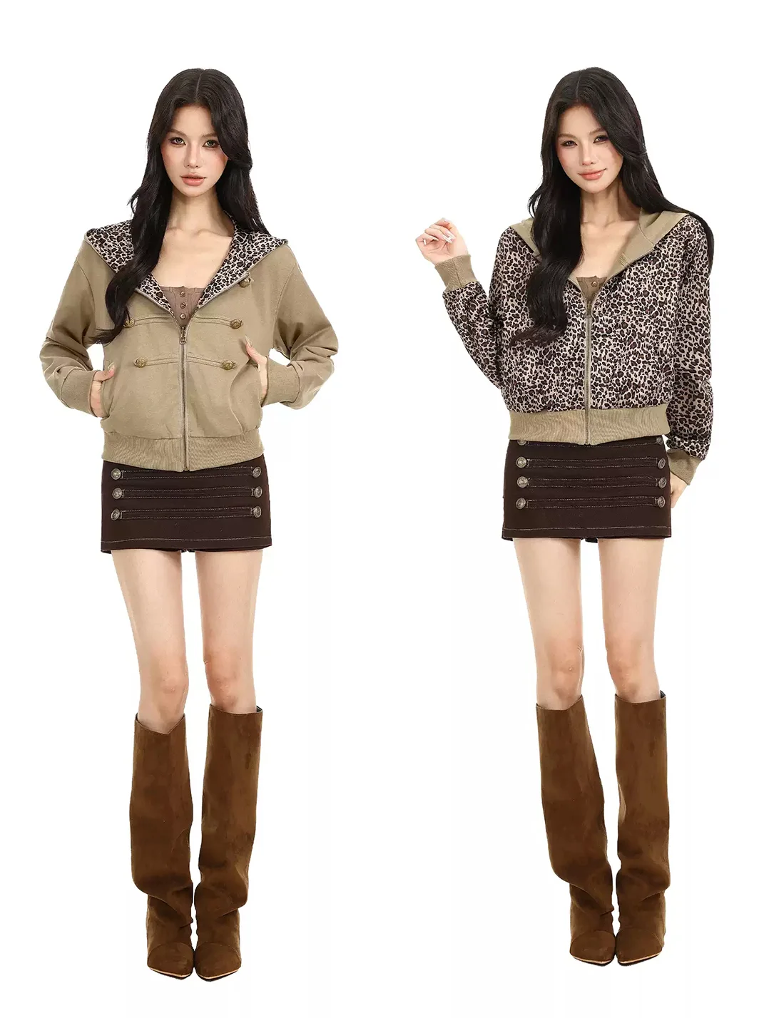 BIGGOLD | Leopard Hooded Zip Jacket