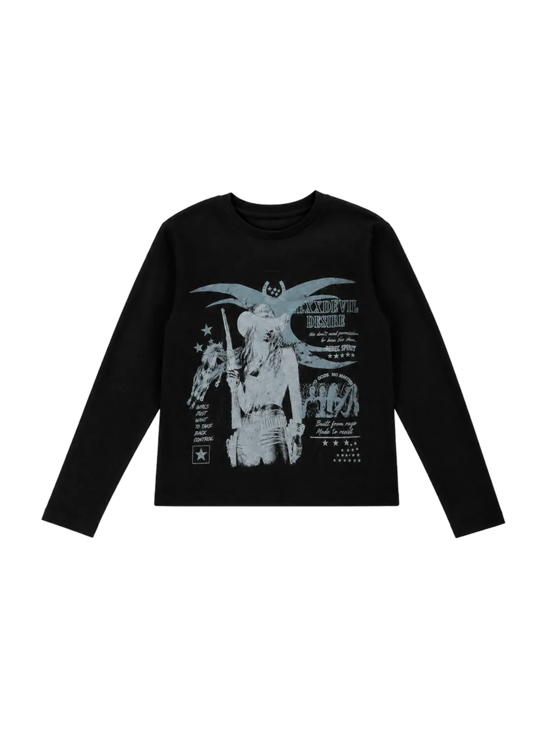 SEXXDEVIL | Distressed Digital Print Long Sleeve T-Shirt