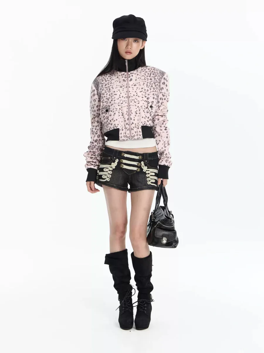 FayChui | Cropped Pink Leopard Print Zip Jacket - 3