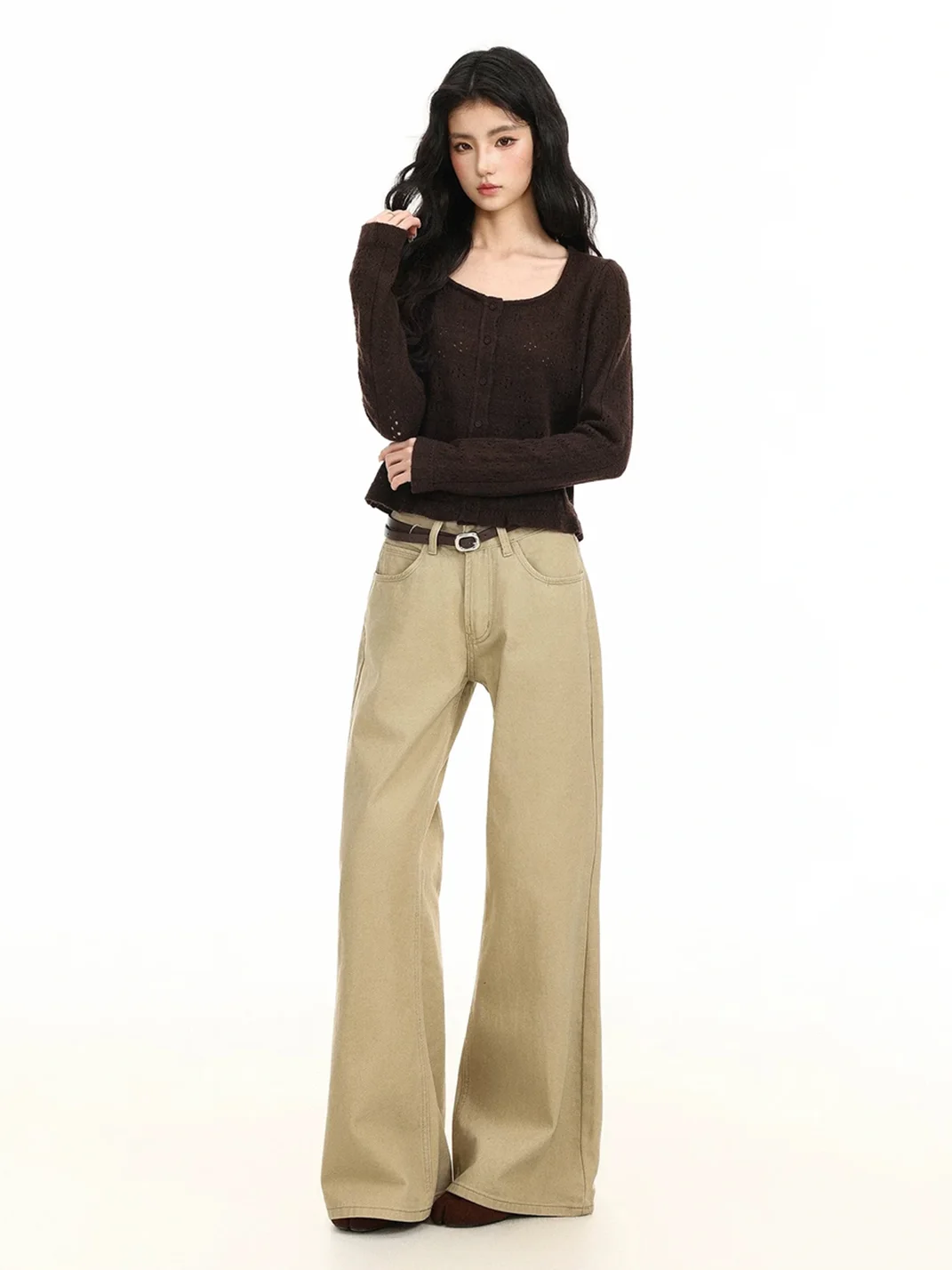 BIGGOLD | Cropped Openwork Wool Knit Cardigan