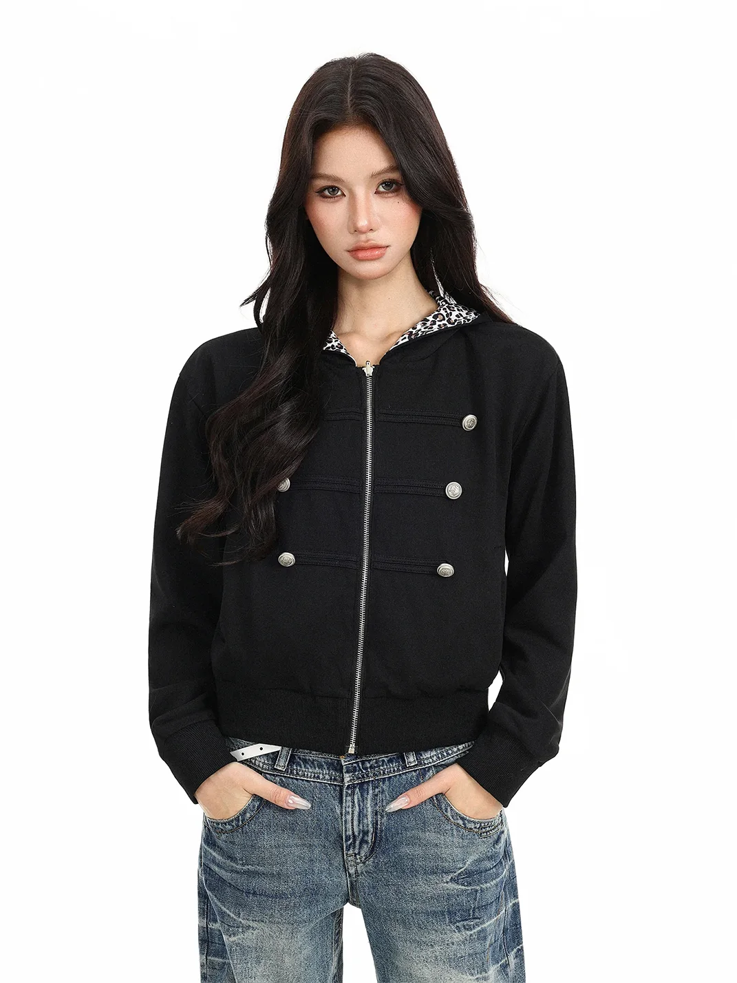 BIGGOLD | Leopard Hooded Zip Jacket