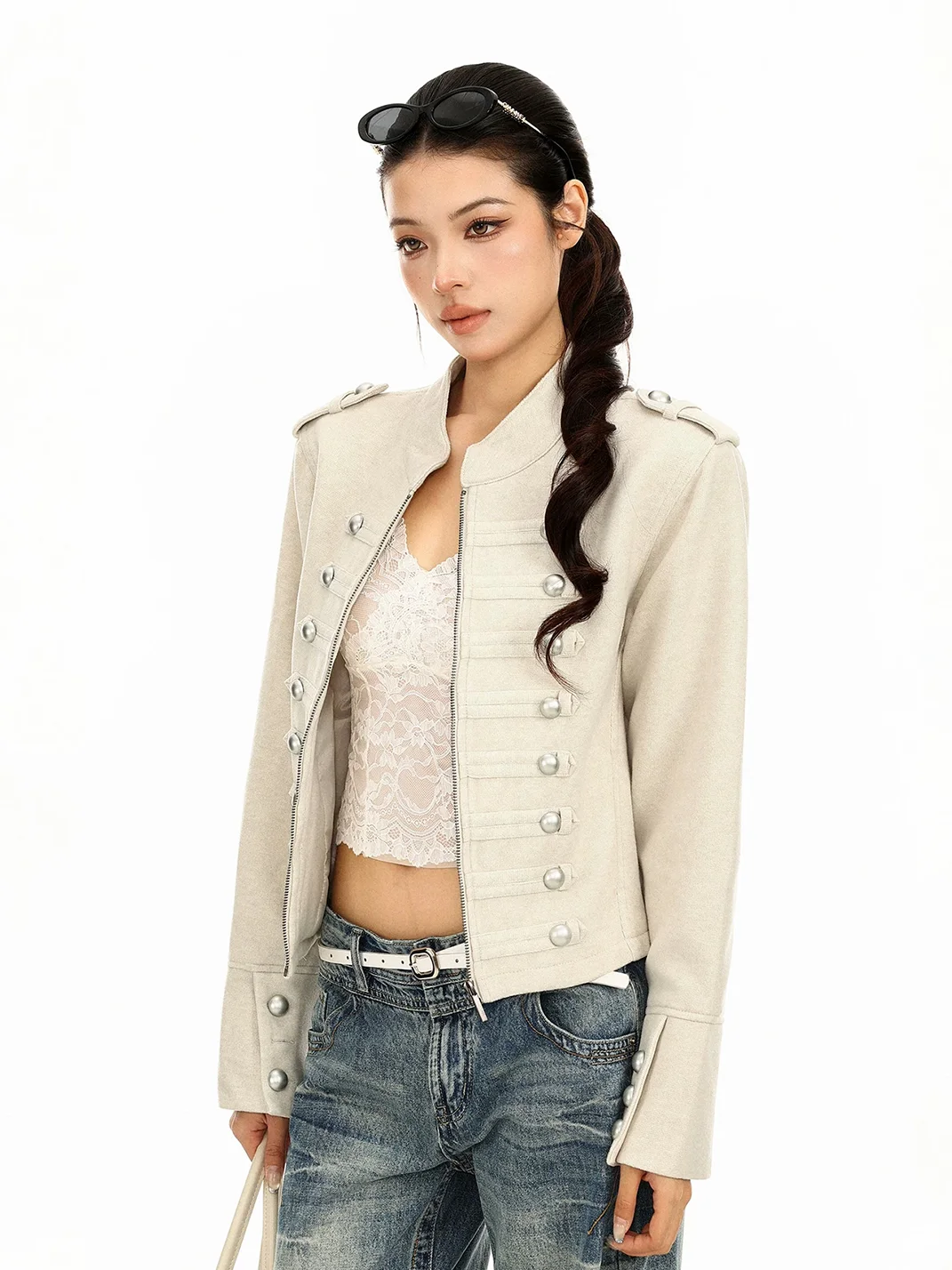 BIGGOLD | Vintage Mandarin Collar Cropped Jacket