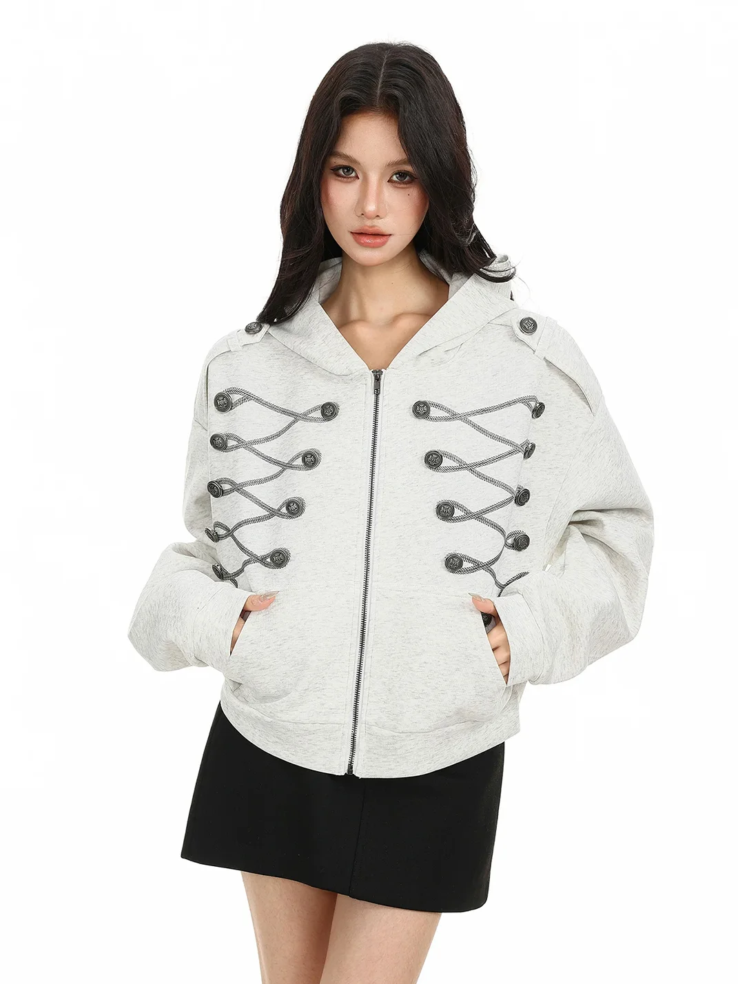 BIGGOLD | Cropped Hooded Zip-Up Jacket