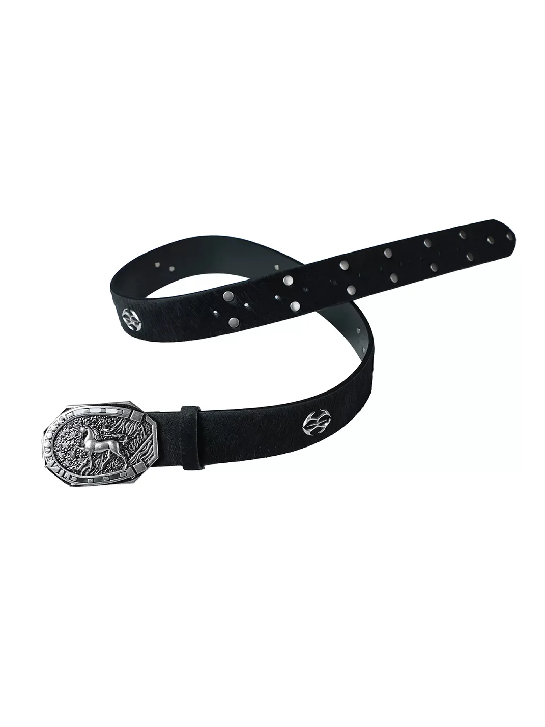 SEXXDEVIL | Distressed Studded Horse Buckle Cowhide Belt