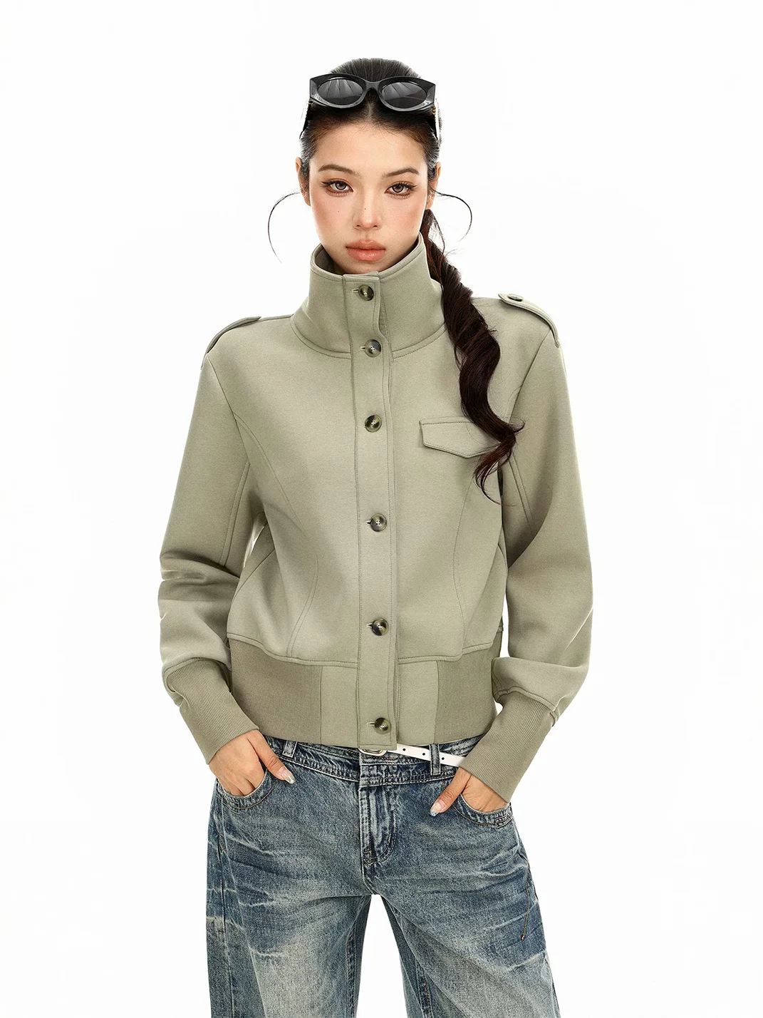 BIGGOLD | Vintage Stand Collar Cropped Utility Jacket
