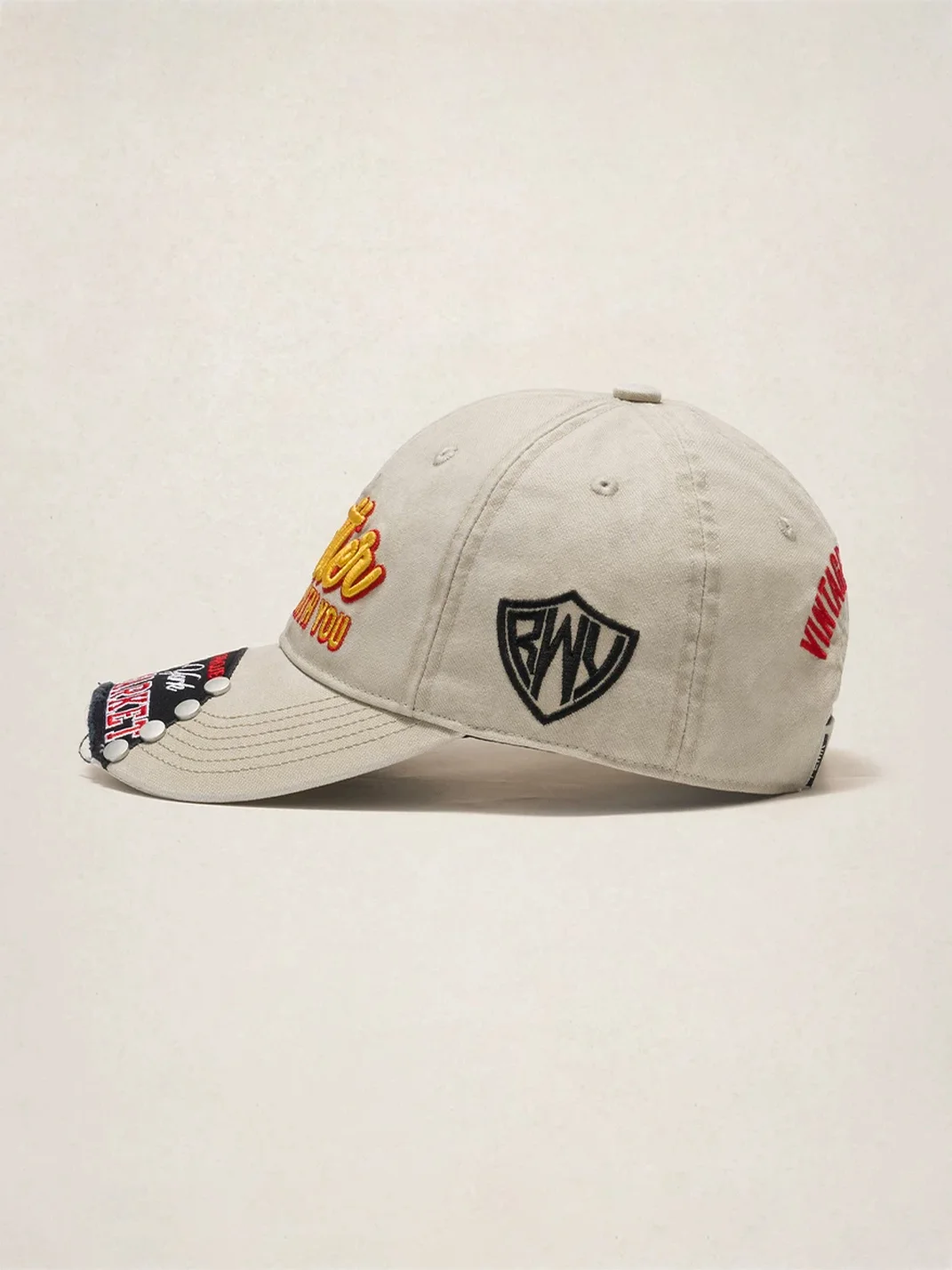 Fleamarket hat shop | Washed Embroidered Studded Baseball Cap