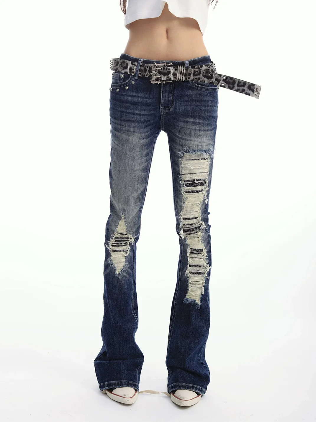 SEXXDEVIL | Blue Distressed Low-Rise Flared Jeans