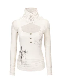 Cest Nous | Lace-Up High-Neck Layered Long-Sleeve Top