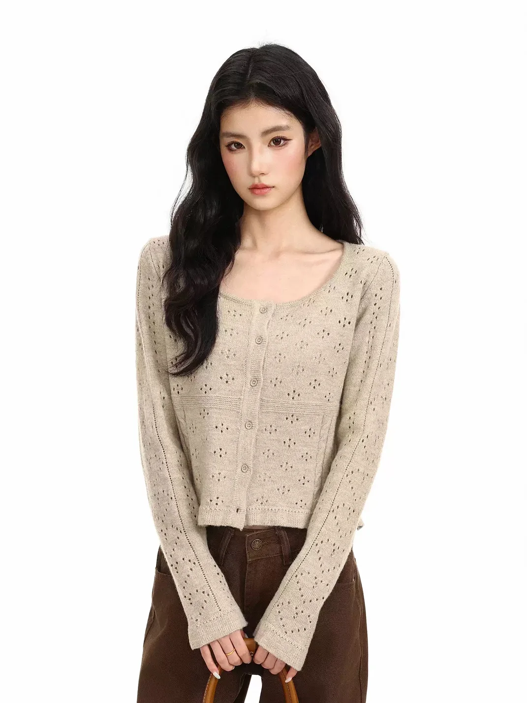 BIGGOLD | Cropped Openwork Wool Knit Cardigan