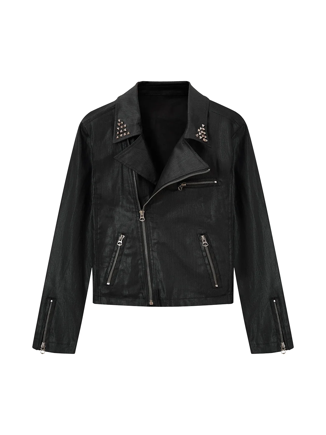 Imdelusion | Studded Lapel Fitted Cropped Biker Jacket