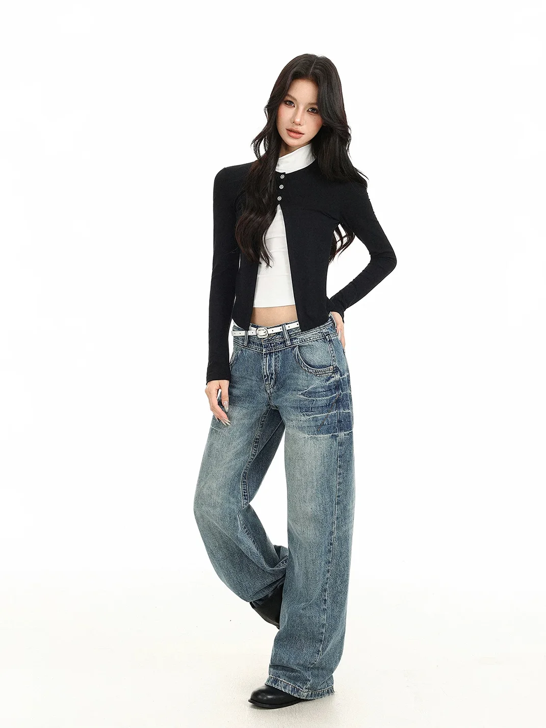 BIGGOLD | Split Mock Neck Long Sleeve Fitted Top