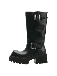 Colorful Bridge | Leather Mid-Calf Platform Engineer Boots