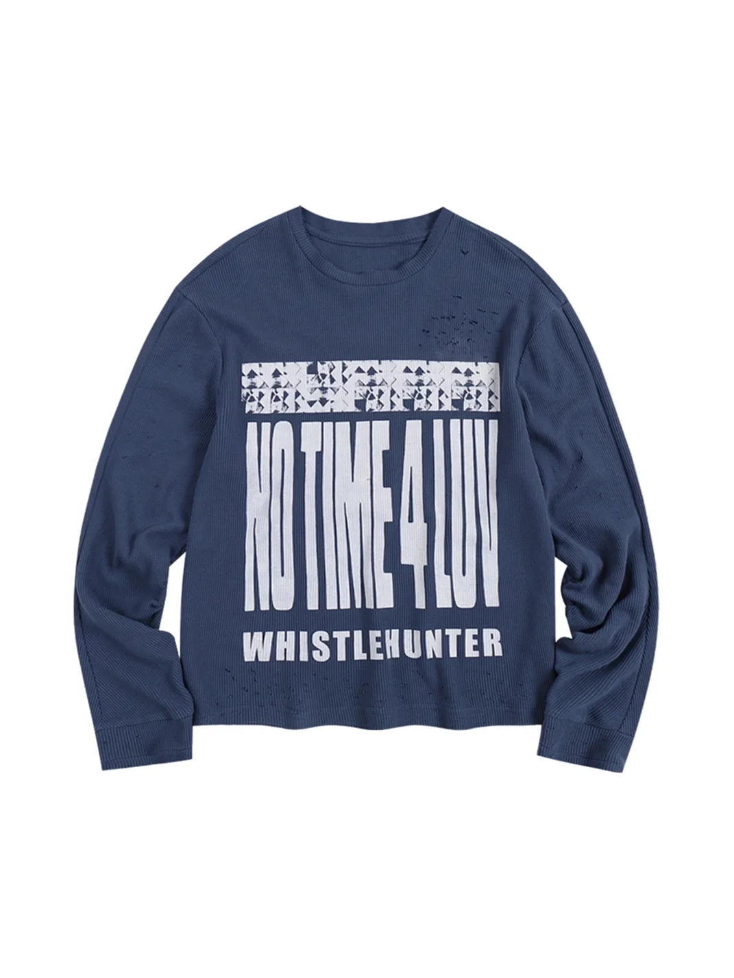 WHISTLEHUNTER | Distressed Graphic Waffle Cropped Long Sleeve T-Shirt