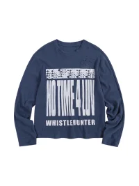 WHISTLEHUNTER | Distressed Graphic Waffle Cropped Long Sleeve T-Shirt