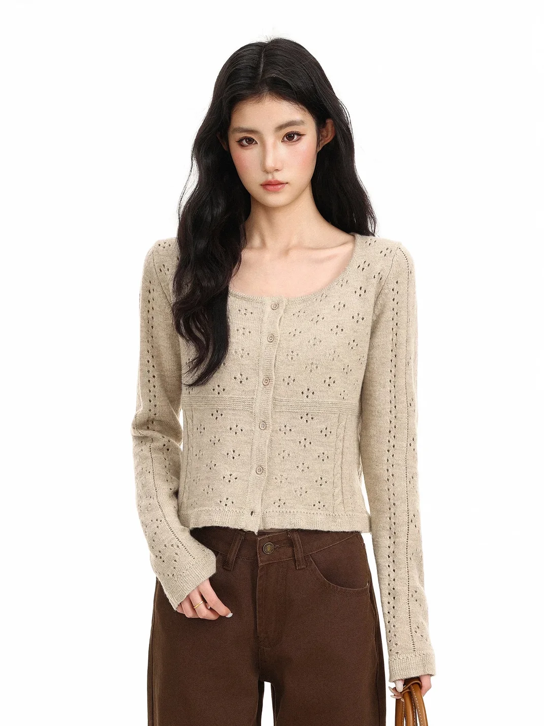 BIGGOLD | Cropped Openwork Wool Knit Cardigan