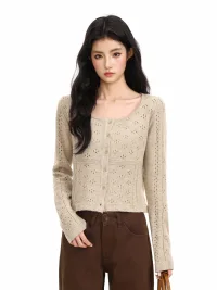 BIGGOLD | Cropped Openwork Wool Knit Cardigan