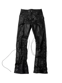 SAXGENWON | Double-Waist Lace-Up Coated Straight-Leg Jeans