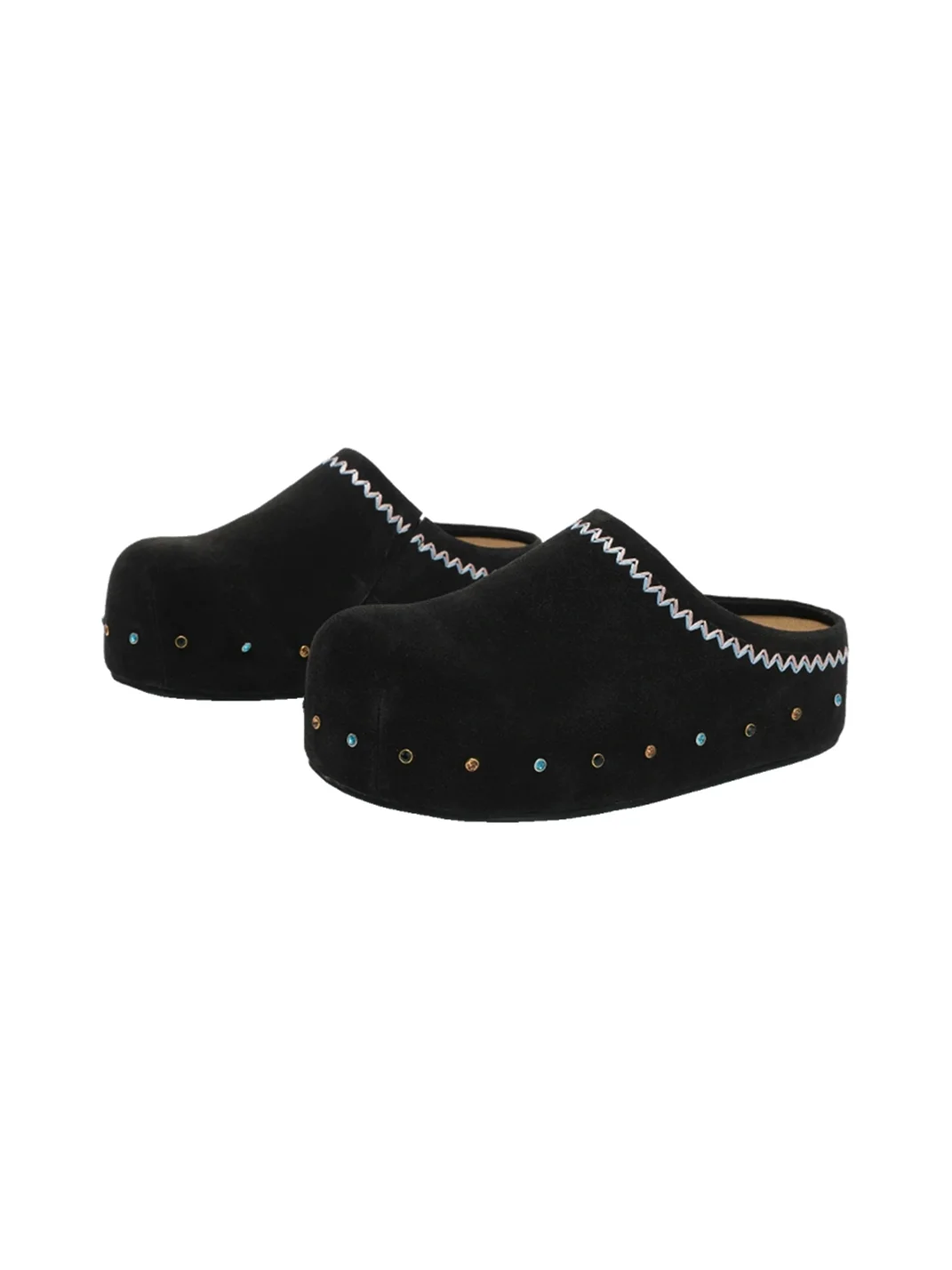 UnicornBlood | Rhinestone Platform Suede Clog Mules