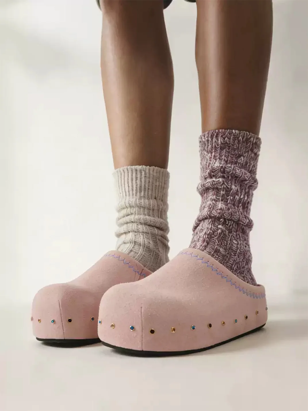 UnicornBlood | Rhinestone Platform Suede Clog Mules
