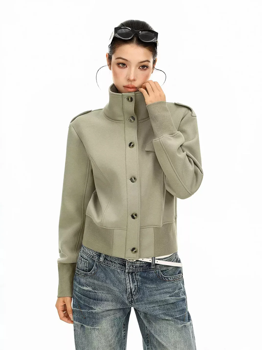 BIGGOLD | Vintage Stand Collar Cropped Utility Jacket