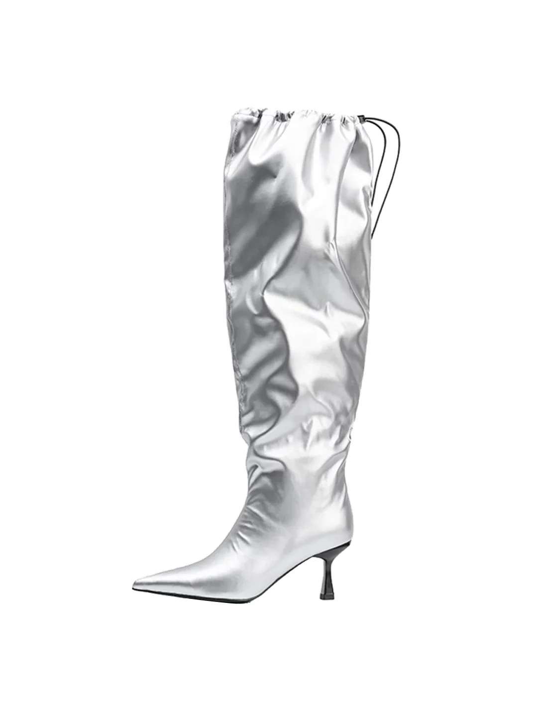 Colorful Bridge | Black Pointed-Toe Ruched Tall Boots