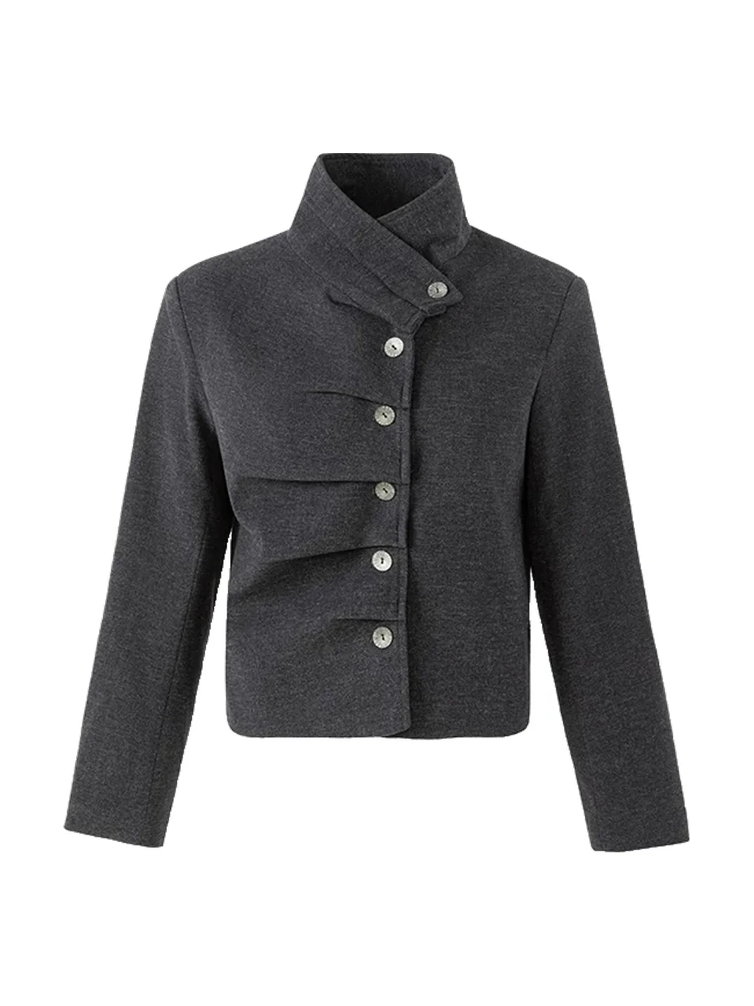 BIGGOLD | Vintage Asymmetric Stand Collar Cropped Jacket