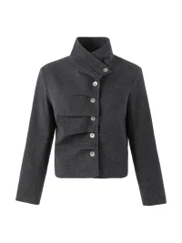 BIGGOLD | Vintage Asymmetric Stand Collar Cropped Jacket