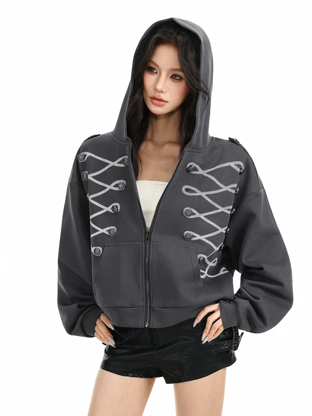 BIGGOLD | Cropped Hooded Zip-Up Jacket
